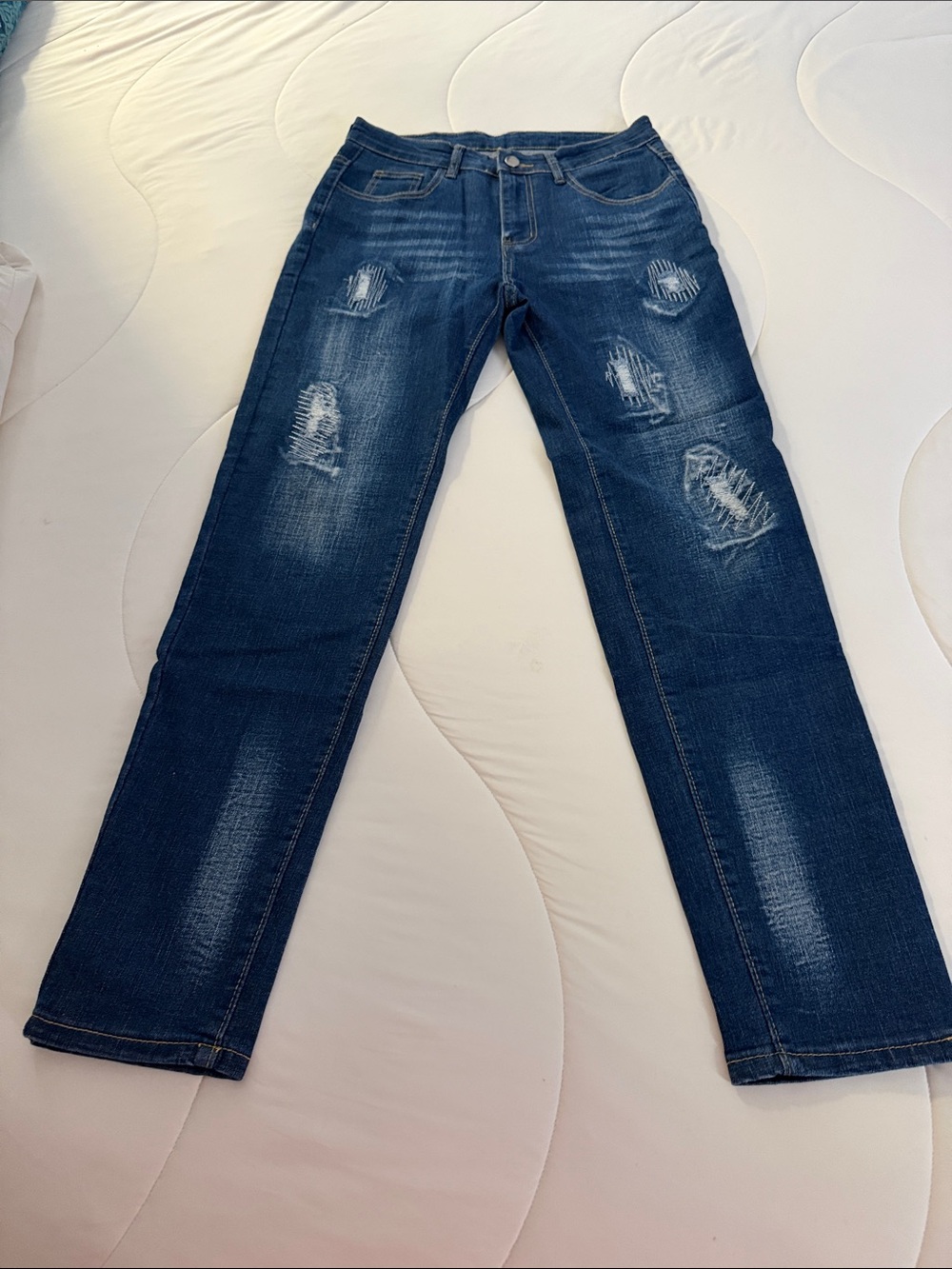 Men's Straight Fit Distressed Dark Blue Jeans